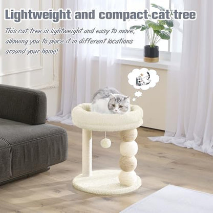 YOCAN Small Cat Tree for Indoor Cats with Hanging Toy Ball-White - Image 2
