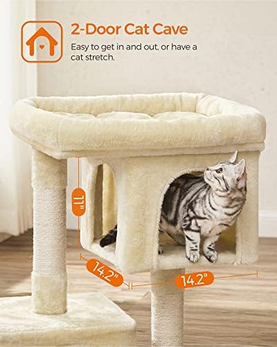 Feandrea Cat Tree, 33.1-Inch Cute Cat Tower, Plush Kitten Condo, Beige - Image 4