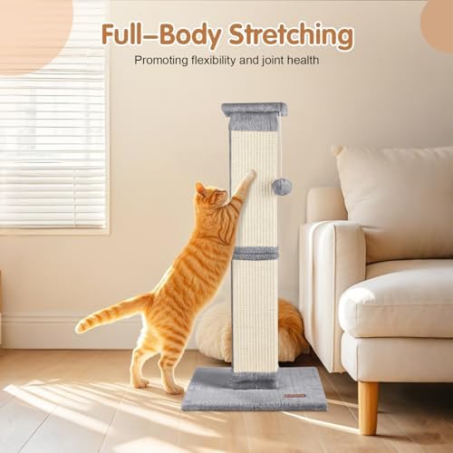 Cat Scratching Post 33 inch for Indoor Cats, High Cat Scratch Post Grey, Cat Tree for Full-Body Stretching, Protect Your Furniture - Image 6
