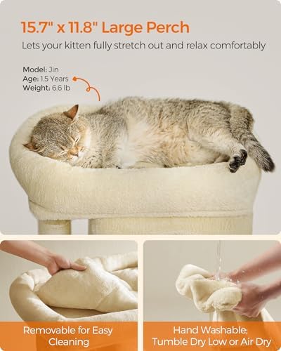 Feandrea Cat Tree, 26.4-Inch Small Cat Tower, Cute Plush Condo, Beige - Image 3