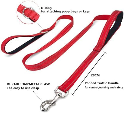 6 FT Red Nylon Reflective Dog Leash for Large Dogs with 2 Padded Handle - Image 3