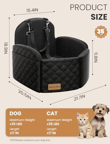 Dog Car Seat Booster for Small/Medium Dogs up to 35lbs, Black - Image 3
