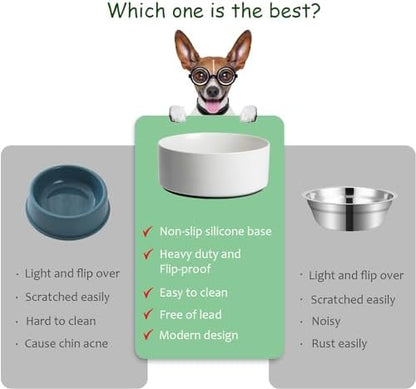 Large Dog Bowls, Non Slip Heavy Ceramic Dog Food and Water Bowl with Silicone Base, 8" Pet Feeding Bowl for Small, Medium, and Big Dogs (White, 8 Inches) - Image 6