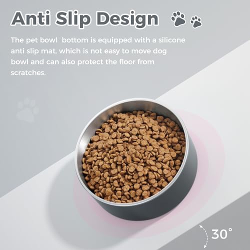 WENBOKMIN Dog Bowl, Stainless Steel Food and Water Bowl, 64oz, Deep Grey | Non Slip Quiet Bottom, Easy to Clean, Dishwasher Safe - Image 6