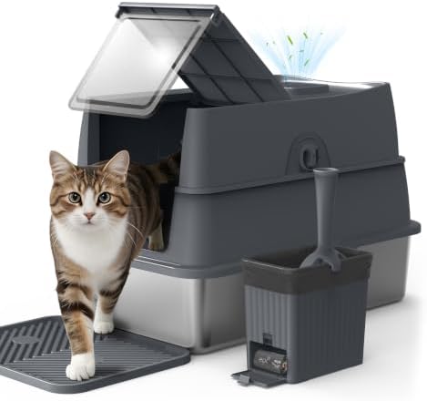 AIPERRO Enclosed Stainless Steel Cat Litter Box with Lid High Sided by AIPERRO