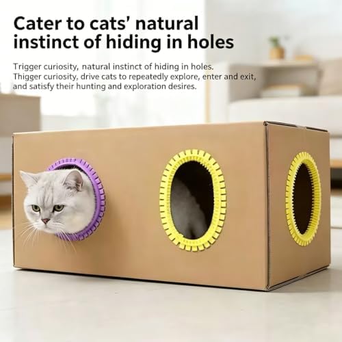 3-Pack Cat Self Groomer for Cardboard Box, Scratch Brushes with Box, Interactive Cat Arch Self Groomer with Scratching Pad, DIY Grooming Brush Ring, Hideouts & Enrichment Play (Purple Pink Yellow) - Image 2