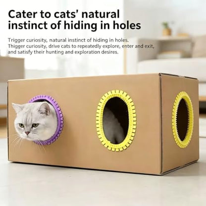 3-Pack Cat Self Groomer for Cardboard Box, Scratch Brushes with Box, Interactive Cat Arch Self Groomer with Scratching Pad, DIY Grooming Brush Ring, Hideouts & Enrichment Play (Purple Pink Yellow) - Image 2