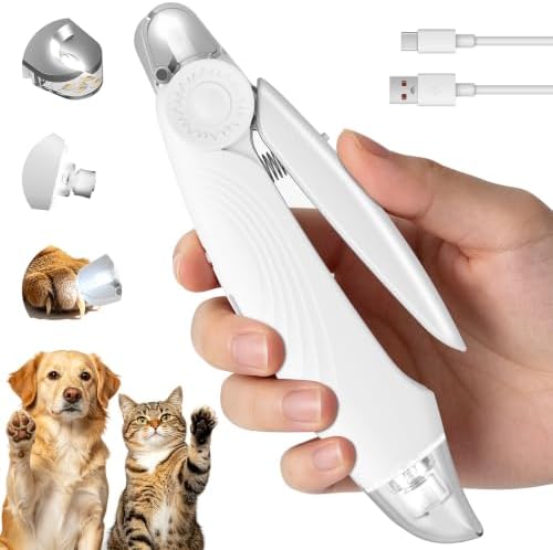 2-in-1 Dog & Cat Nail Clippers and Grinder with 2 Light, Quiet Electric Pet Nail Trimmers for Small Medium Large Dogs & Cats Claw, Safety Guard Usb Rechargeable, Professional Grooming Tool by Unknown
