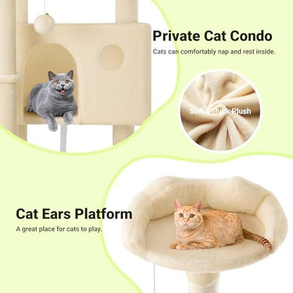 Allewie 64 Inches Multi-Level Cat Tree Tower for Indoor Cats, Beige - Image 6