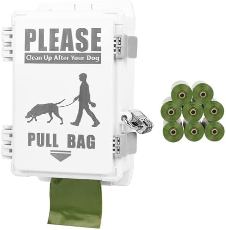 Dog Poop Bag Dispenser, Waterproof Outdoor Dog Bag Dispenser Holds Up to 8 Rolls of Waste bags, Outdoor Wall, Stake, Pole, Fence Mounted (dispenser+8rolls+lock) by VANQOU