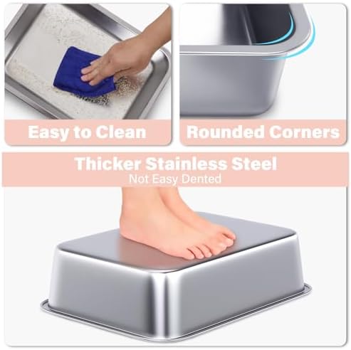 Stainless Steel Litter Box for Kitten, 15.7"×11.8"×4" Small Litter Box for Kittens Easy Entry, Non Odor, Easy to Clean, Metal Litterbox for Cat, Rabbit, Guinea Pigs and Hamsters - Image 5