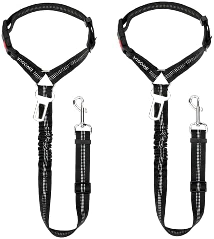 BWOGUE 2 Pack Dog Seat Belt for Car, Elastic Bungee Buffer Safety Leads by BWOGUEPetHome