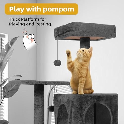 54inch Large Cat Tree Tower Condo with Hammock for Indoor Cats, Soft Plush Multi-Level Climbing Tree Cat House with Cat Cave, Scratching Post, Sisal Rope, Grey Black - Image 4