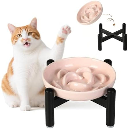 Elevated Ceramic Slow Feeder Cat Bowl, 6.3'' Wide Whisker Friendly by PTOBER