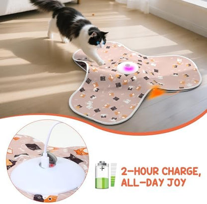 ‌‌Interactive Cat Toys for Indoor Cats‌ Adult‌ with Feather Tail Switchable Mouse Sounds, ‌Kitten Enrichment Toys‌ for Hunting Self Play, Automatic Rechargeable Quiet Game to Bored (Pink) - Image 2