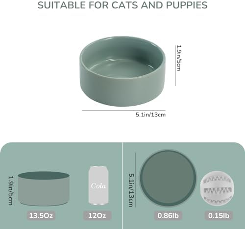 SPUNKYJUNKY 13.5OZ Ceramic Dog and Cat Bowl, Modern Cute Weighted Food Water Bowl for Replacement Morandi Green (1 Pack) - Image 2