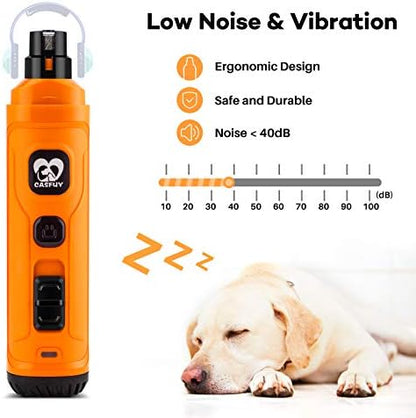 Casfuy Dog Nail Grinder with 2 LED Light - New Version 2-Speed Powerful Electric Pet Nail Trimmer Professional Quiet Painless Paws Grooming & Smoothing for Small Medium Large Dogs and Cats (Orange) - Image 4