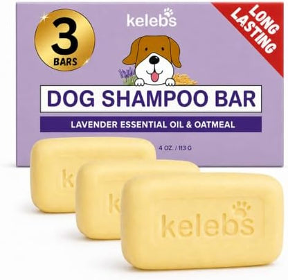 Kelebs Dog Shampoo | Allergies and itching | Dog Shampoo for Sensitive Skin | All Natural Dog Soap Bar with Lavender Oil & Oatmeal | Puppy Shampoo | No Plastic Vegan | 3PCS by KELEBS