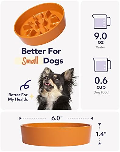 LE TAUCI Ceramic Slow Feeder Dog Bowls Small Breed, 0.6 Cups Dog Food Dish for Fast Eaters, Puzzle Bowl for Small Dogs and Cats,Sun Orange - Image 4