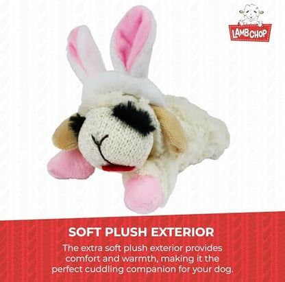Multipet Lamb Chop Dog Plush Toy w/Easter Bunny Ears - Squeaky Toy for All Dogs - Extra Soft Plush - Stuffed Animal for Cuddling & Playing (6”, Cream/Pink) - Image 6