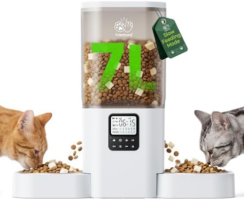 Frienhund Timed Automatic Cat Feeder 2 Cats with Slow Feed: Dual Automatic Dog Feeder with Information Visualization, Programmable Auto Cat Food Dispenser for Multiple Pets,Detachable for Clean-29 Cup by Frienhund