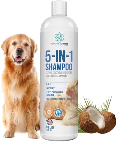 8 floz 5 in 1 Dog Shampoo for Itchy Skin - Sensitive Skin Dog Shampoo for Smelly Dogs - Dog Shampoos & Conditioners - Made in The USA by PETCARESciences
