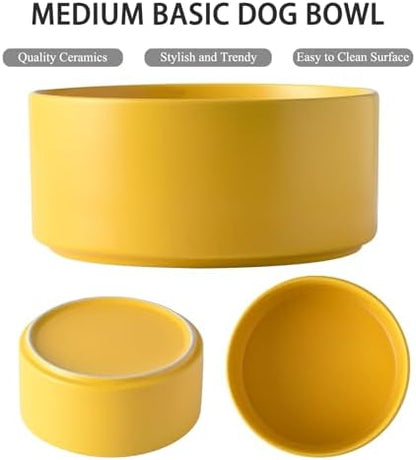 6'' Ceramic Dog Bowl - 30Oz Classic Dogs Food & Water Bowl for Small and Medium Breed Dogs, Heavy Duty Non-Slip Dog Dishes, Food Grade Stoneware Pet Bowl, Dishwasher & Microwave Safe, Yellow - Image 2