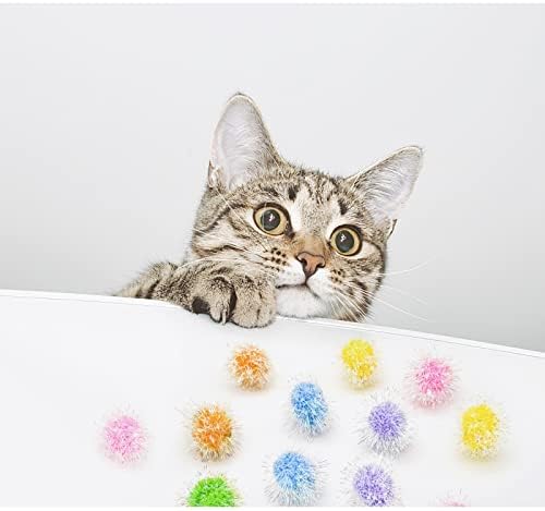 Andiker Cat Sparkle Balls, 6pcs 2.36 Inches Cat Pom Pom Ball Glitter Tinsel Kitten Balls Toy Foil Fuzzy Ball for DIY Craft Colorful Interactive Cats Toys for Indoor Cats to Keep Fit and Active(12Pcs) - Image 5