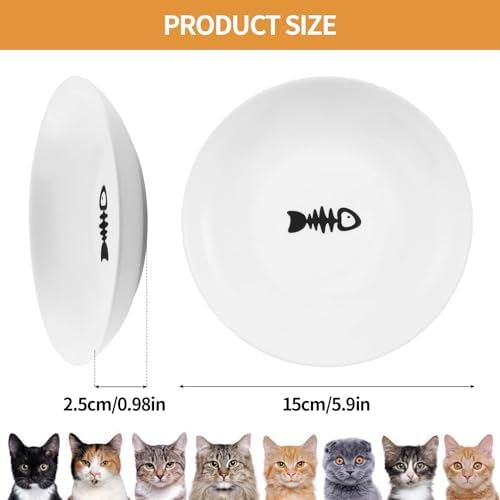 5.9 inch Ceramic Cat Bowls,Wide Shallow Dishes,Whisker-Friendly Plates,Food and Water Bowl for Indoor Cats,-10 oz,3 Pack - Image 2