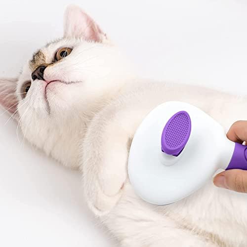 Cat Brushes for Indoor Cats, Dog Brush for Shedding with Metal Cat Comb, Self Cleaning Pet Hair Brush with Release Button for Grooming Kitten(Purple) - Image 6