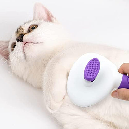 Cat Brushes for Indoor Cats, Dog Brush for Shedding with Metal Cat Comb, Self Cleaning Pet Hair Brush with Release Button for Grooming Kitten(Purple) - Image 6