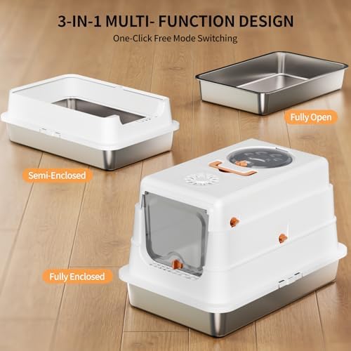 Stainless Steel Cat Litter Box with Lid, Extra Large Enclosed Metal Litter - Image 7