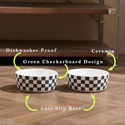 6.4 inch Ceramic Hand Painted Basic Dog Bowl Set of 2 with Anti-Skid Rubber Base, Food and Water Bowls for Small Pets,Black - Image 3