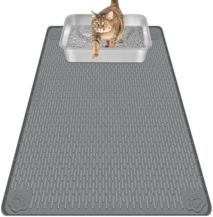 Silicone Cat Litter Mat for Litter Box 34”x22” Large Cat Mat, Dark Grey by Bartuke