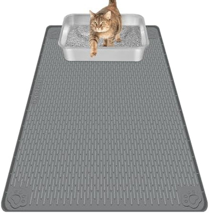 Silicone Cat Litter Mat for Litter Box 34”x22” Large Cat Mat, Dark Grey by Bartuke