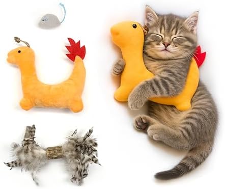 3 Pack Cat Toys for Indoor Cats - Silvervine & Catnip Toy Set with Feather, Plush Dragon Kick Toy, Mouse Toy for Chasing, Kicking & Chewing, Natural Cat Enrichment Toys by ZAYLUMO