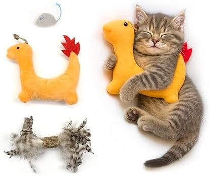 3 Pack Cat Toys for Indoor Cats - Silvervine & Catnip Toy Set with Feather, Plush Dragon Kick Toy, Mouse Toy for Chasing, Kicking & Chewing, Natural Cat Enrichment Toys by ZAYLUMO