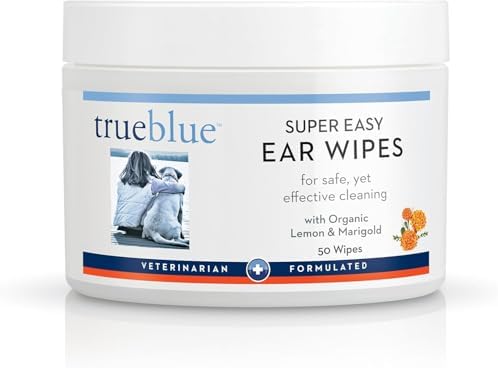 TrueBlue Lemon & Marigold Super Easy Dog Ear Wipes – Pre-Moistened Puppy Pads for Ear Cleaning – Cleansing Ear Wipe for Dogs, Puppies – Non-Toxic, All-Natural – 50 Count by TrueBlue