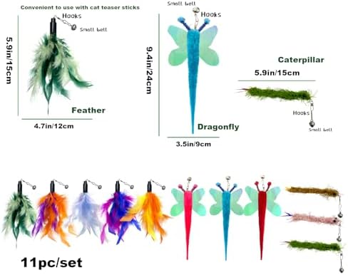 AcceLeah Cat Worm Toy Refills - Assorted Teaser Wand Toys with Bell (11 Pcs) - Image 2