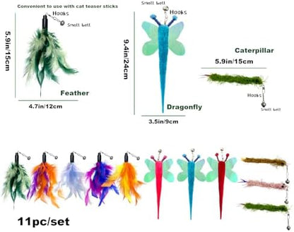 AcceLeah Cat Worm Toy Refills - Assorted Teaser Wand Toys with Bell (11 Pcs) - Image 2