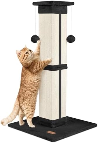 Cat Scratching Post 33 inch for Indoor Cats, High Cat Scratch Post Black, Cat Tree for Full-Body Stretching, Protect Your Furniture by Unknown