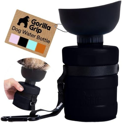 GORILLA GRIP Portable Dog Water Bottle, Food Grade Silicone, 16oz Black by GorillaGrip