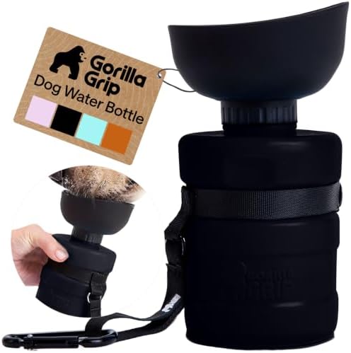 GORILLA GRIP Portable Dog Water Bottle, Food Grade Silicone, 12oz Black by GorillaGrip