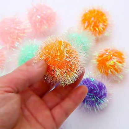 Cat Pom Pom Sparkle Fuzzy Balls 2 Inches Interactive Cat Toy Assorted Color 12 Pack - Image 3