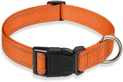 Reflective Dog Collar, Puppy Collar with Buckle Adjustable, Orange XL by BOOMIBOO