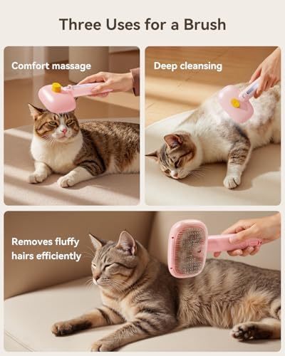ROJECO 3-in-1 Pet Steam Brush,Spray Hair Removal Detangling Comb,Pink - Image 4