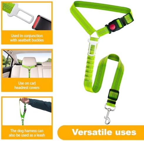 2-Pack Dog Car Seat Belt, 3-in-1 Headrest-Mounted Dog Seatbelt for Car, Adjustable Nylon Pet Safety Leash with Elastic Buffer & Reflective Stitching, Durable Car Harness for Dogs Fits Most Vehicles - Image 3