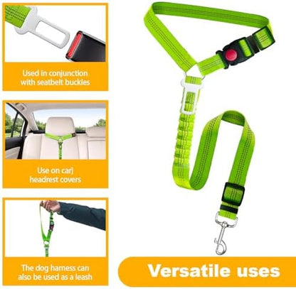 2-Pack Dog Car Seat Belt, 3-in-1 Headrest-Mounted Dog Seatbelt for Car, Adjustable Nylon Pet Safety Leash with Elastic Buffer & Reflective Stitching, Durable Car Harness for Dogs Fits Most Vehicles - Image 3