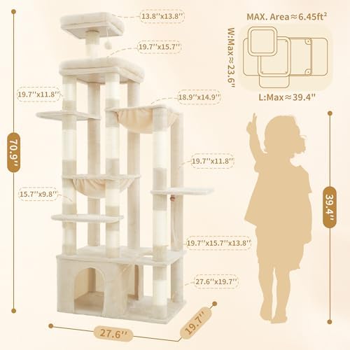 Heybly Cat Tree, 71-Inch Tall Cat Tower for Large Maine Coon Cats HCT03MG - Image 7