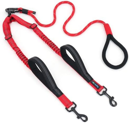 Double Dog Leash No Tangle – Dual Dog Leash for 2 Dogs with Shock Absorbing Bungee, 360° Swivel, Reflective Safety, Heavy Duty for Medium & Large Dogs (Carnation Red) by Wagtime+Club
